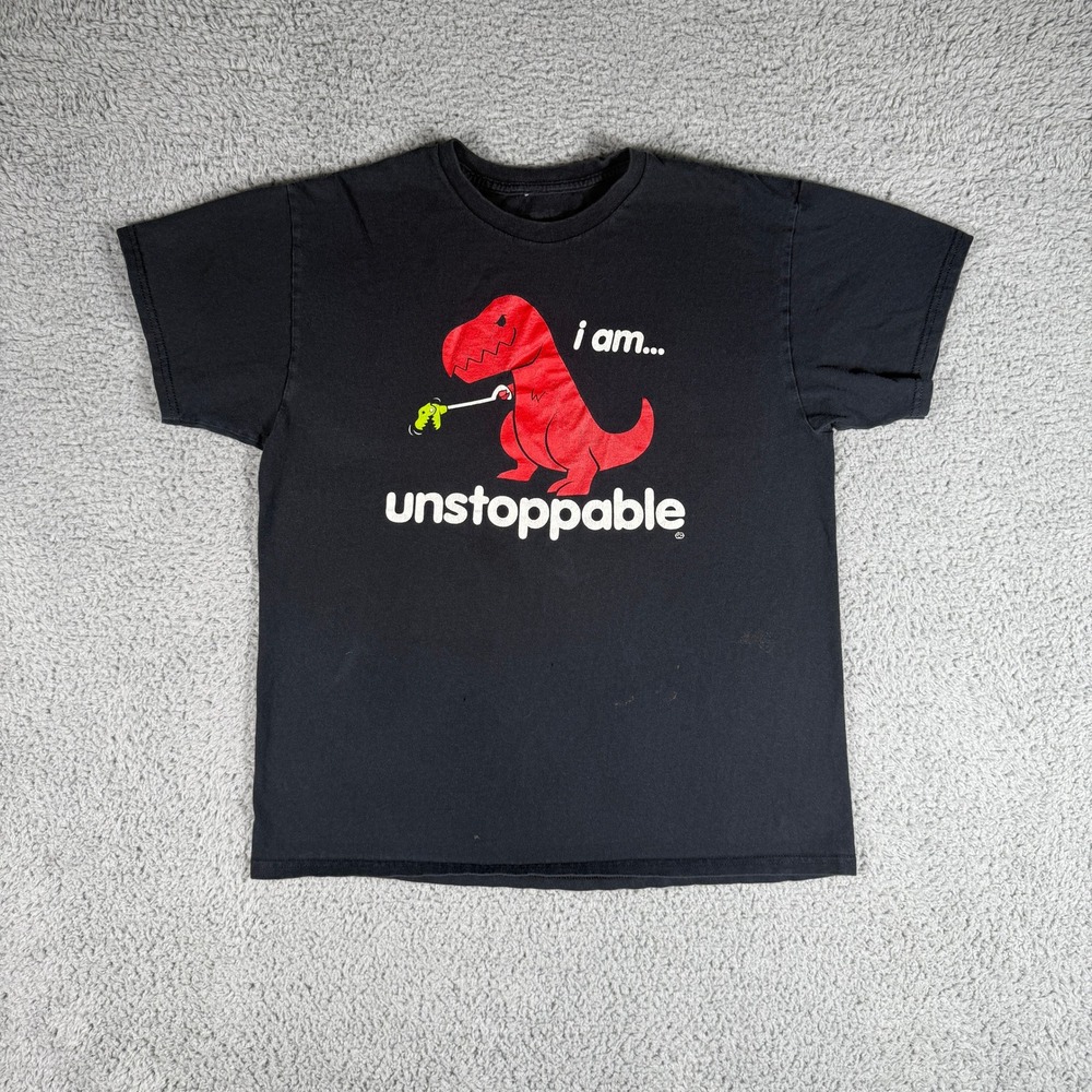 Goodie Two Sleeves T-Shirt Size Large I Am‎ Unstoppable T-Rex Dinosaur Black